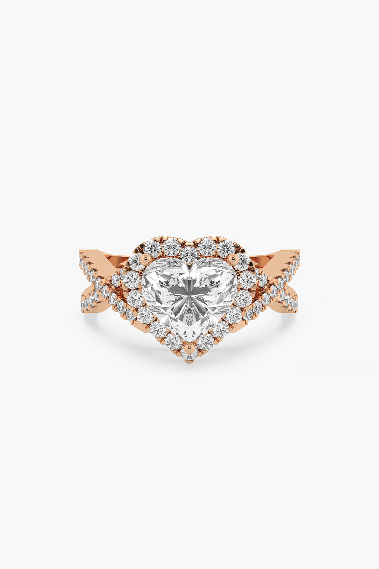 14kt Rose Gold Finish Lab Grown Heart & Round-Cut Diamond Halo Ring by ASHTH at Pernia's Pop Up Shop