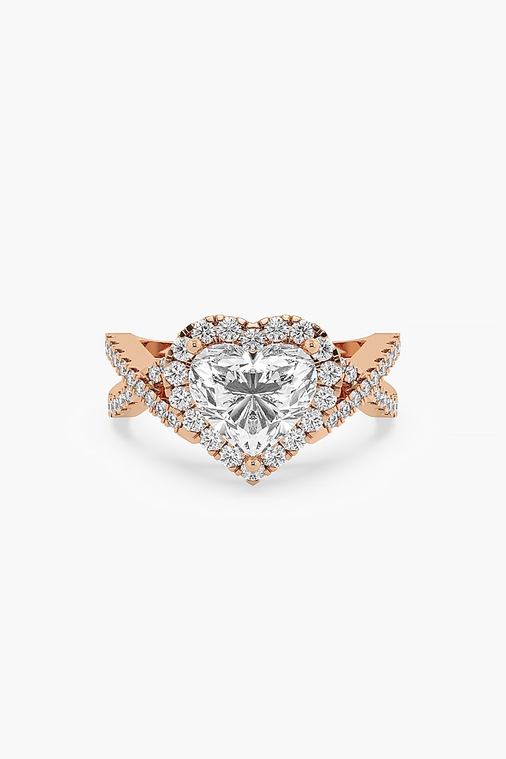 14kt Rose Gold Finish Lab Grown Heart & Round-Cut Diamond Halo Ring by ASHTH at Pernia's Pop Up Shop