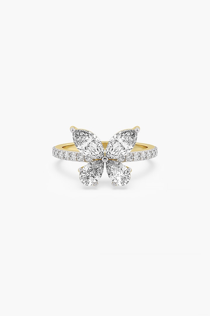 14kt Yellow Gold Finish Lab Grown Marquise & Pear-Cut Diamond Butterfly Ring by ASHTH at Pernia's Pop Up Shop