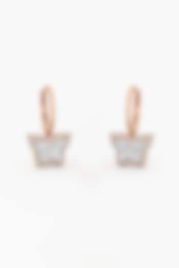 14kt Rose Gold Finish Lab Grown Butterfly-Cut Diamond Halo Drop Earrings by ASHTH at Pernia's Pop Up Shop
