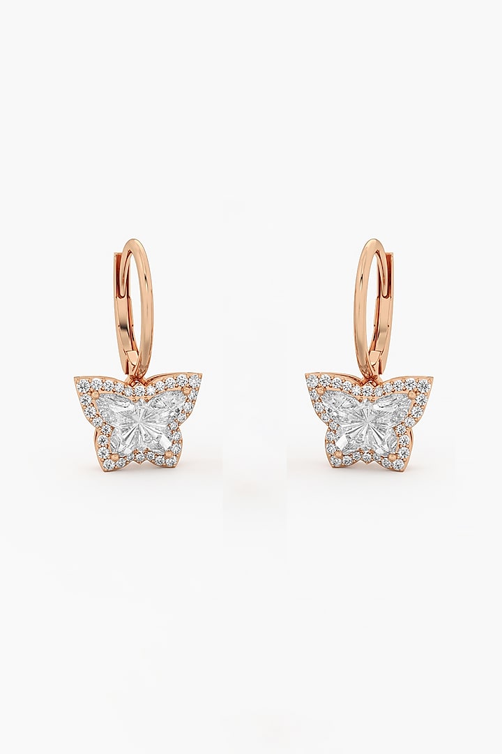 14kt Rose Gold Finish Lab Grown Butterfly-Cut Diamond Halo Drop Earrings by ASHTH at Pernia's Pop Up Shop