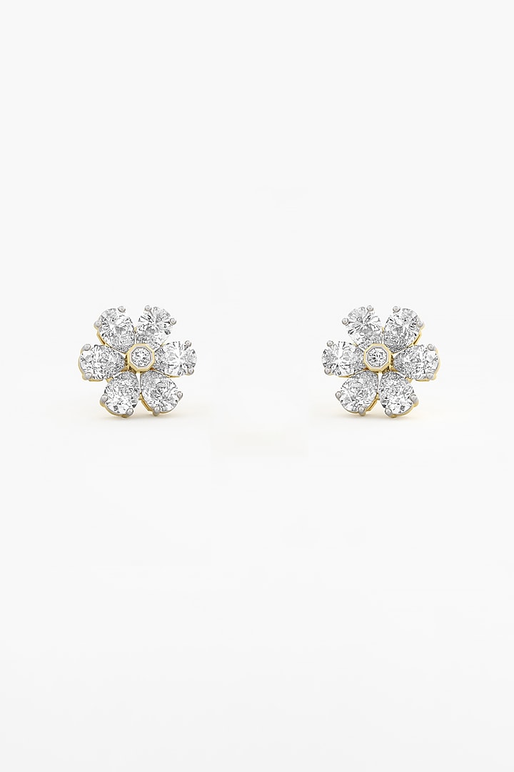 14kt Yellow Gold Finish Lab Grown Ashth-Cut Diamond Floral Cluster Stud Earrings by ASHTH at Pernia's Pop Up Shop