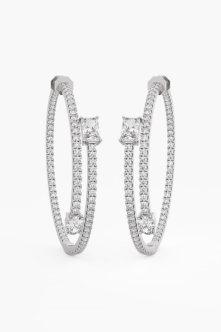 14kt White Gold Finish Round & Oval-Cut Diamond Hoop Earrings by ASHTH at Pernia's Pop Up Shop