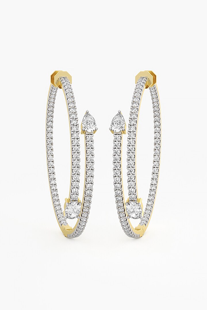14kt Yellow Gold Finish Round & Pear-Cut Diamond Hoop Earrings by ASHTH at Pernia's Pop Up Shop