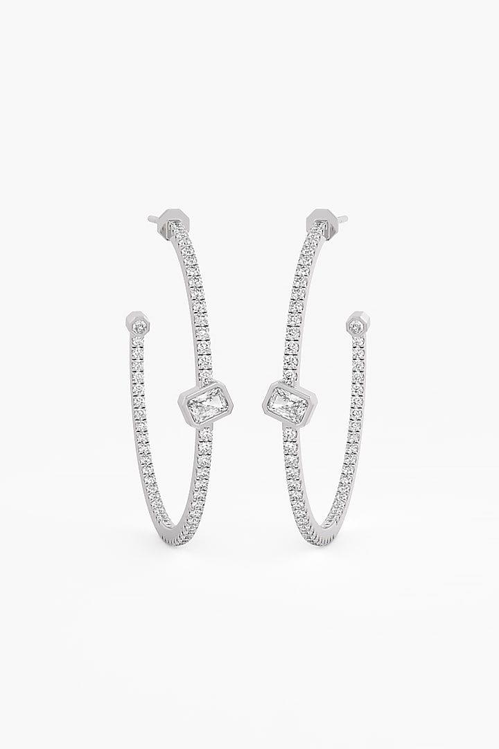14kt White Gold Finish Round & Emerald-Cut Diamond Open Hoop Earrings by ASHTH at Pernia's Pop Up Shop