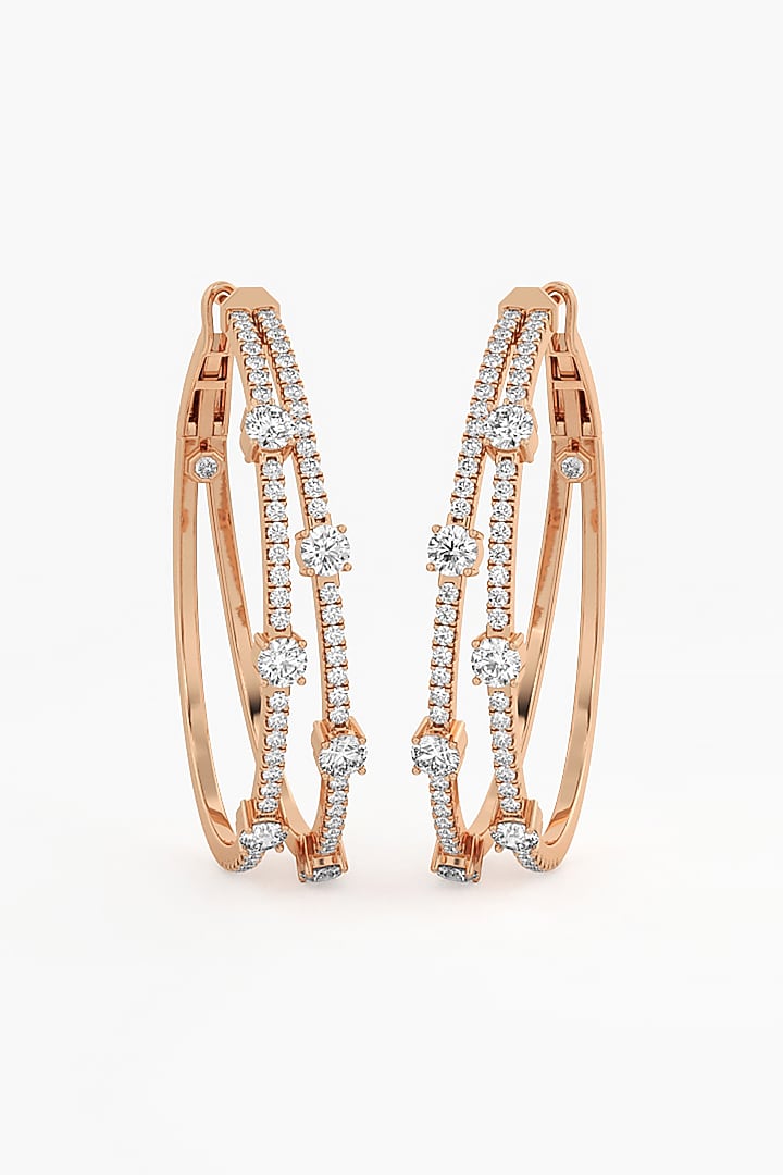 14kt Rose Gold Finish Round & Ashth-Cut Diamond Hoop Earrings by ASHTH at Pernia's Pop Up Shop