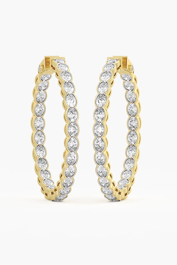 14kt Yellow Gold Finish Oval & Ashth-Cut Diamond Hoop Earrings by ASHTH at Pernia's Pop Up Shop