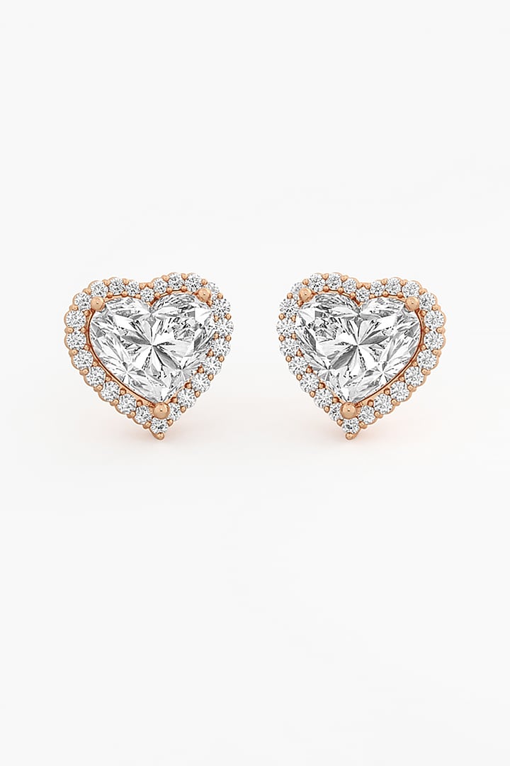14kt Rose Gold Finish Lab Grown Heart-Cut Diamond Halo Stud Earrings by ASHTH at Pernia's Pop Up Shop