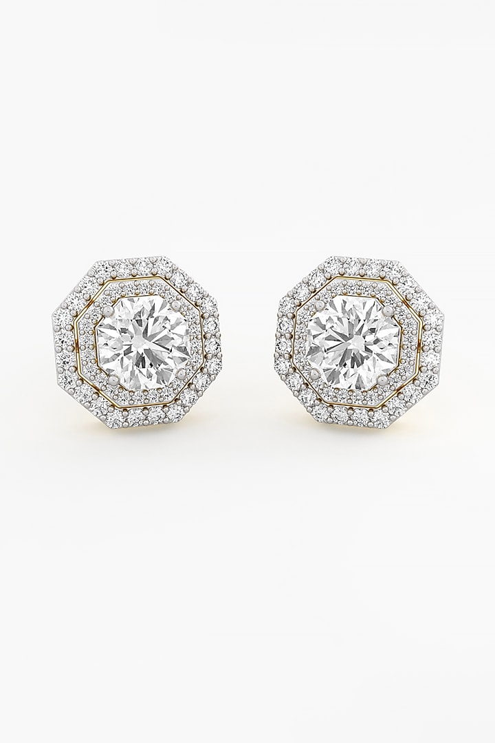 14kt Yellow Gold Finish Lab Grown Ashth-Cut Diamond Stud Earrings by ASHTH at Pernia's Pop Up Shop