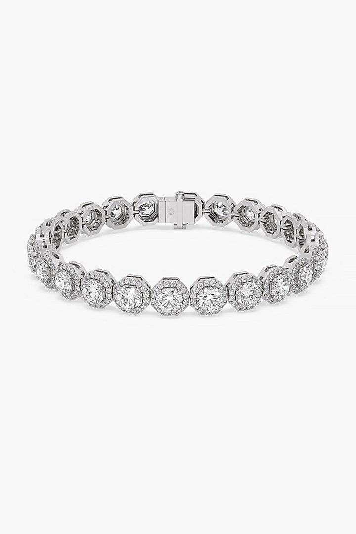 14kt White Gold Finish Lab Grown Ashth-Cut Diamond Halo Tennis Bracelet by ASHTH at Pernia's Pop Up Shop