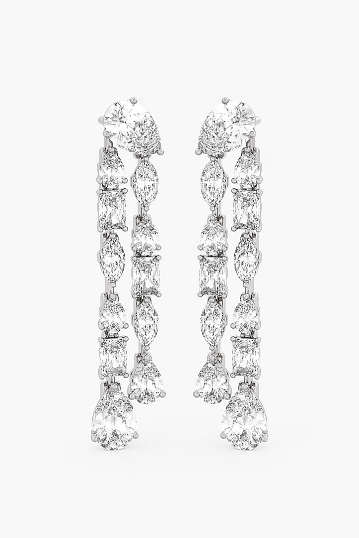 14kt White Gold Finish Lab Grown Emerald & Marquise-Cut Diamond Long Drop Earrings by ASHTH at Pernia's Pop Up Shop