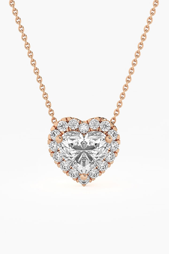 14kt Rose Gold Finish Lab Grown Heart-Cut Diamond Halo Pendant by ASHTH at Pernia's Pop Up Shop