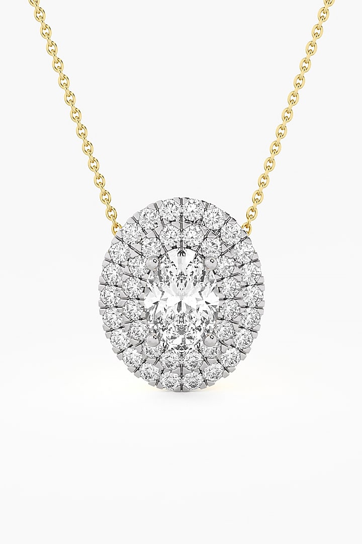 14kt Yellow Gold Finish Lab Grown Oval-Cut Diamond Halo Pendant by ASHTH at Pernia's Pop Up Shop