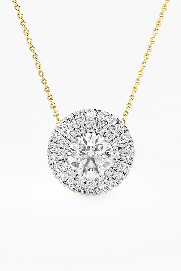 14kt Yellow Gold Finish Lab Grown Round-Cut Diamond Halo Pendant by ASHTH at Pernia's Pop Up Shop