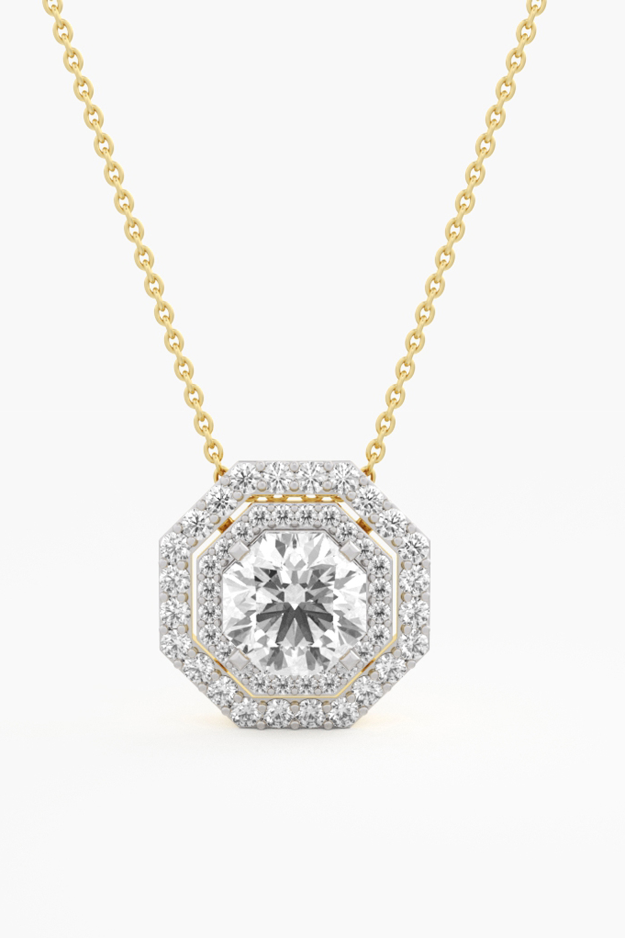 14kt Yellow Gold Finish Lab Grown Asht-Cut Diamond Pendant Chain Necklace by ASHTH at Pernia's Pop Up Shop