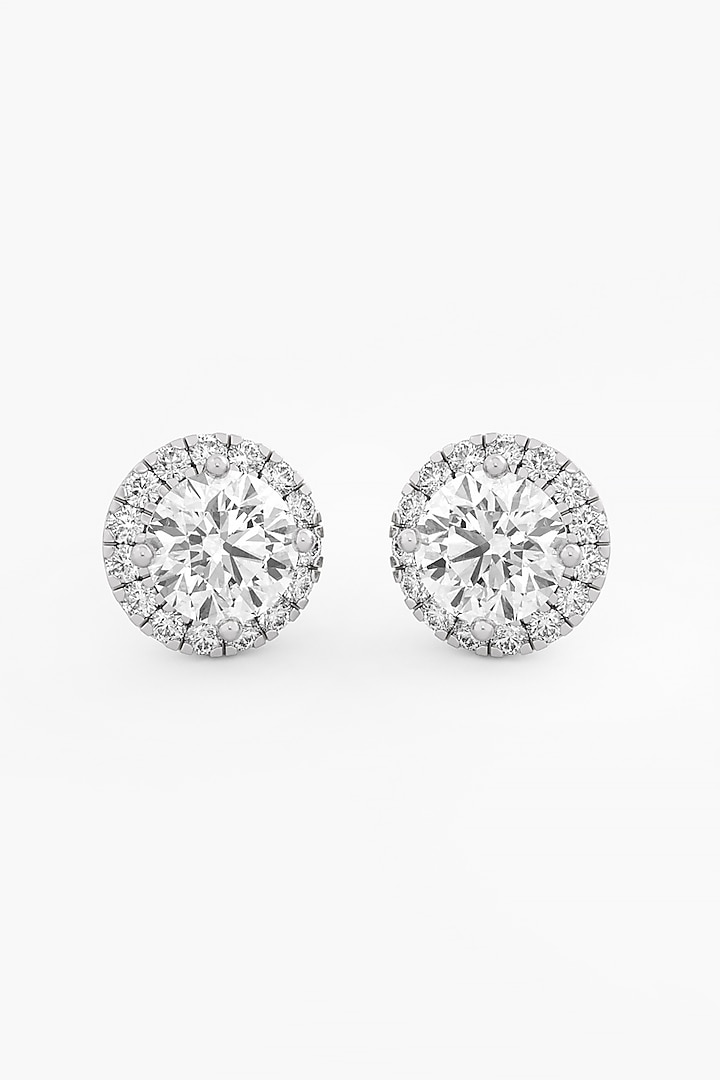 14kt White Gold Finish Lab Grown Round-Cut Diamond Halo Stud Earrings by ASHTH at Pernia's Pop Up Shop