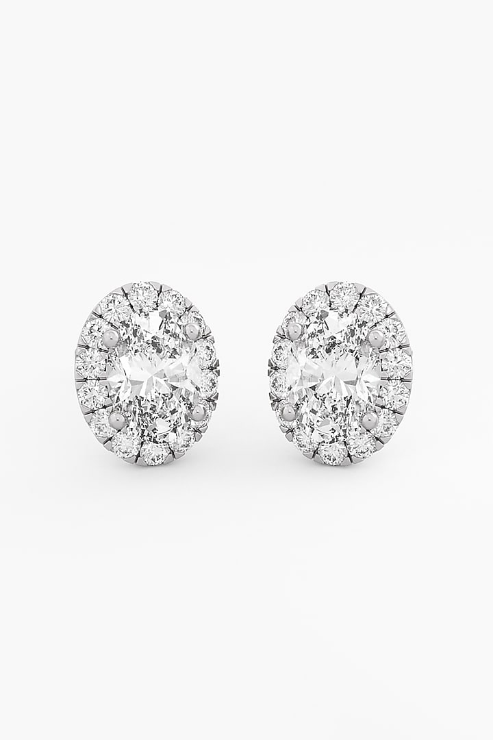 14kt White Gold Finish Lab Grown Oval-Cut Diamond Halo Stud Earrings by ASHTH at Pernia's Pop Up Shop