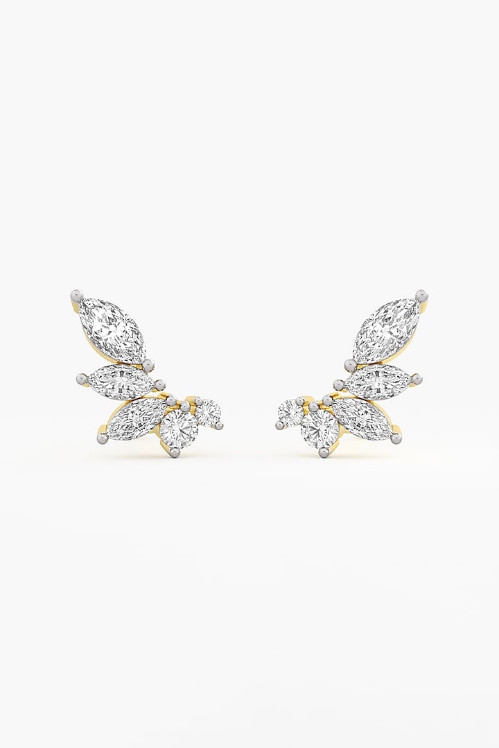 14kt Yellow Gold Finish Lab Grown Marquise & Round-Cut Diamond Climber Earrings by ASHTH at Pernia's Pop Up Shop