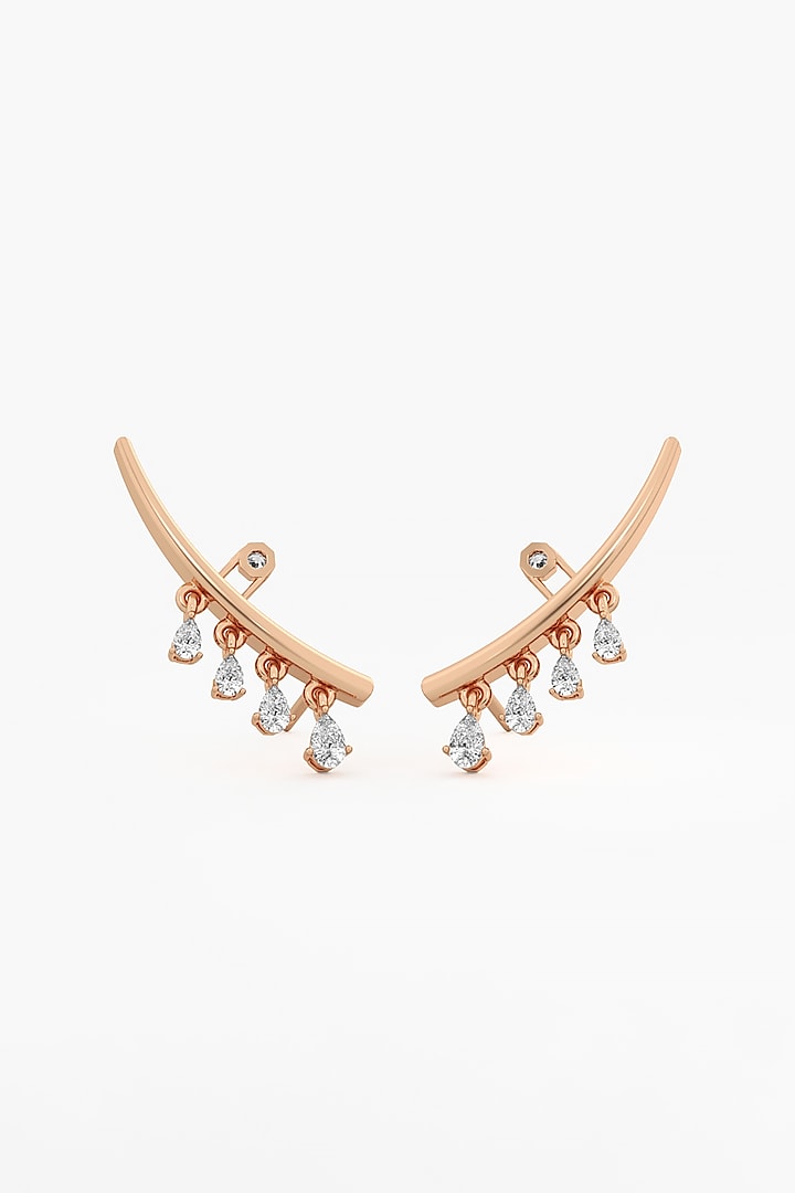 14kt Rose Gold Finish Lab Grown Pearl & Ashth-Cut Diamond Climber Earrings by ASHTH at Pernia's Pop Up Shop