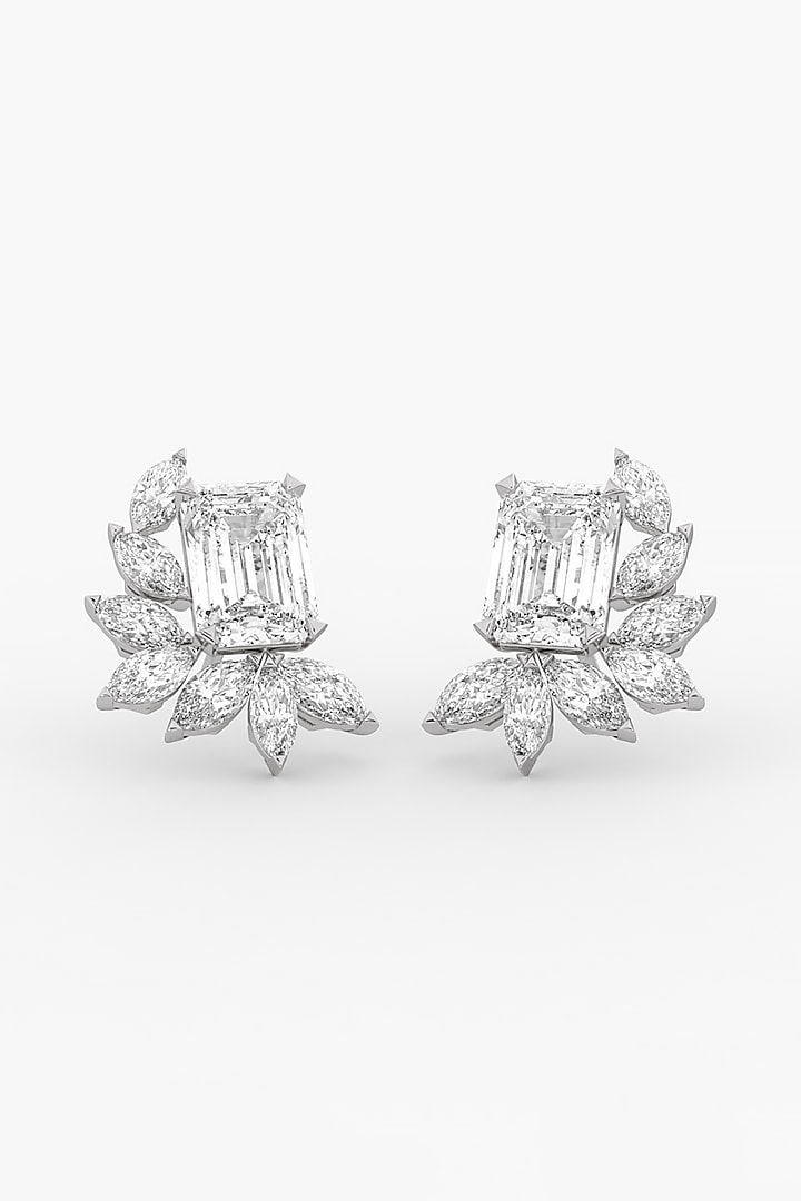 14kt White Gold Finish Lab Grown Marquise & Emerald-Cut Diamond Cluster Earrings by ASHTH at Pernia's Pop Up Shop