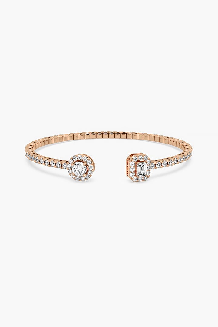 14kt Rose Gold Finish Lab Grown Round & Emerald-Cut Diamond Halo Bangle by ASHTH at Pernia's Pop Up Shop