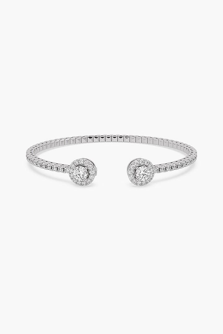 14kt White Gold Finish Lab Grown Round & Ashth-Cut Diamond Halo Bangle by ASHTH at Pernia's Pop Up Shop