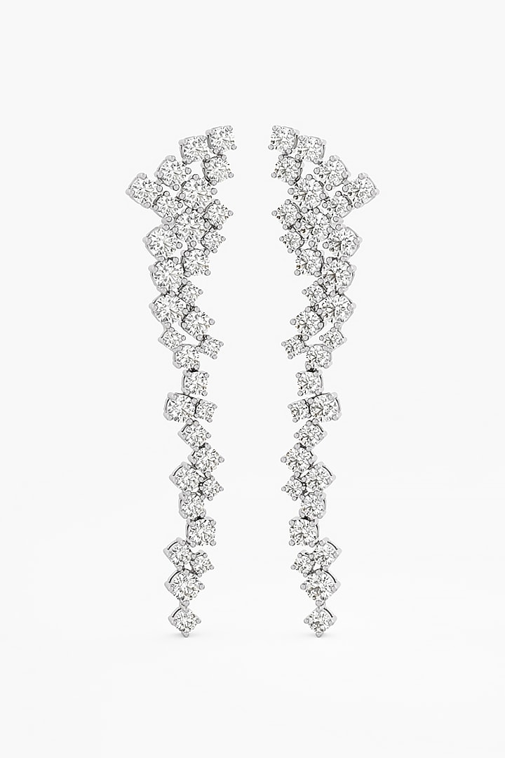 14kt White Gold Finish Round-Cut Diamond Long Cluster Earrings by ASHTH at Pernia's Pop Up Shop