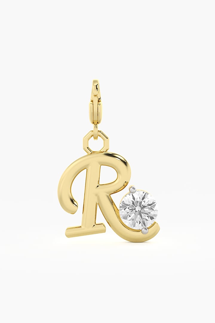 9kt Yellow Gold Finish Diamond R Initial Charm by ASHTH at Pernia's Pop Up Shop
