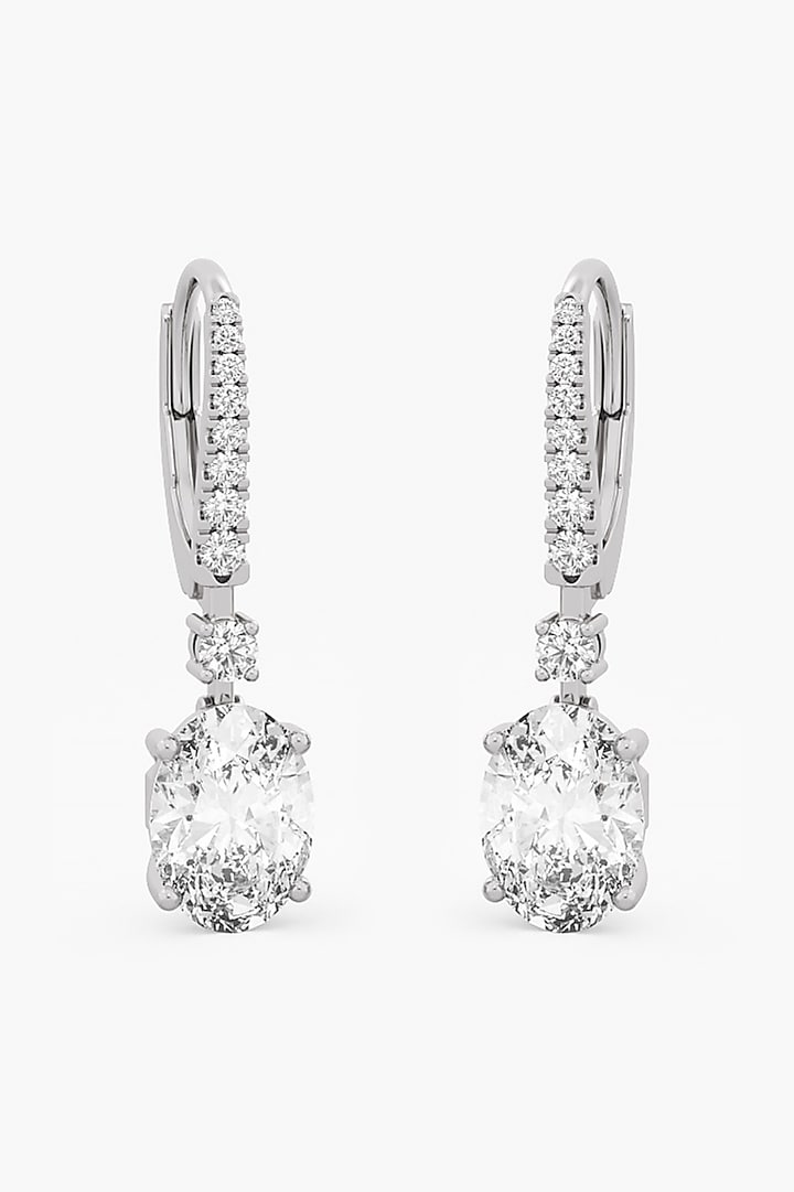 18kt White Gold 2.90ctw Oval & Round Cut Lab Grown Diamond Dangler Earrings by ASHTH