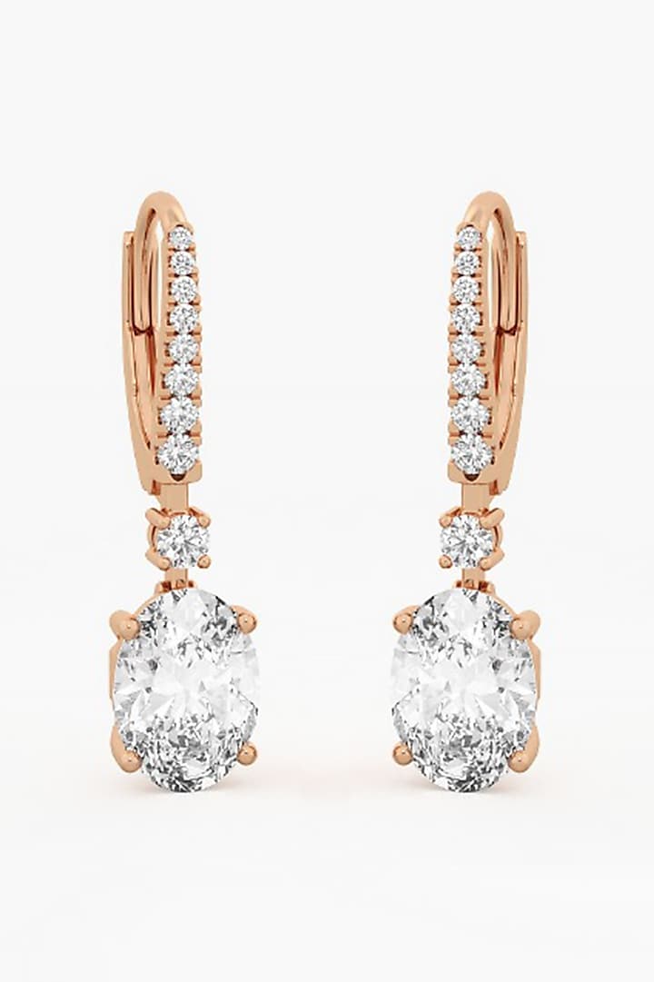 18kt Yellow Gold 2.90ctw Oval & Round Cut Lab Grown Diamond Dangler Earrings by ASHTH