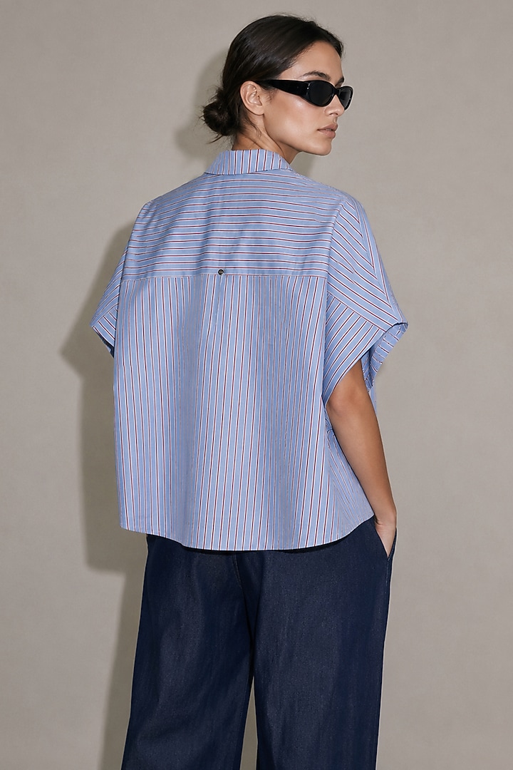 Light Blue Cotton Poplin Floral Hand Embroidered Shirt by AS IF at Pernia's Pop Up Shop