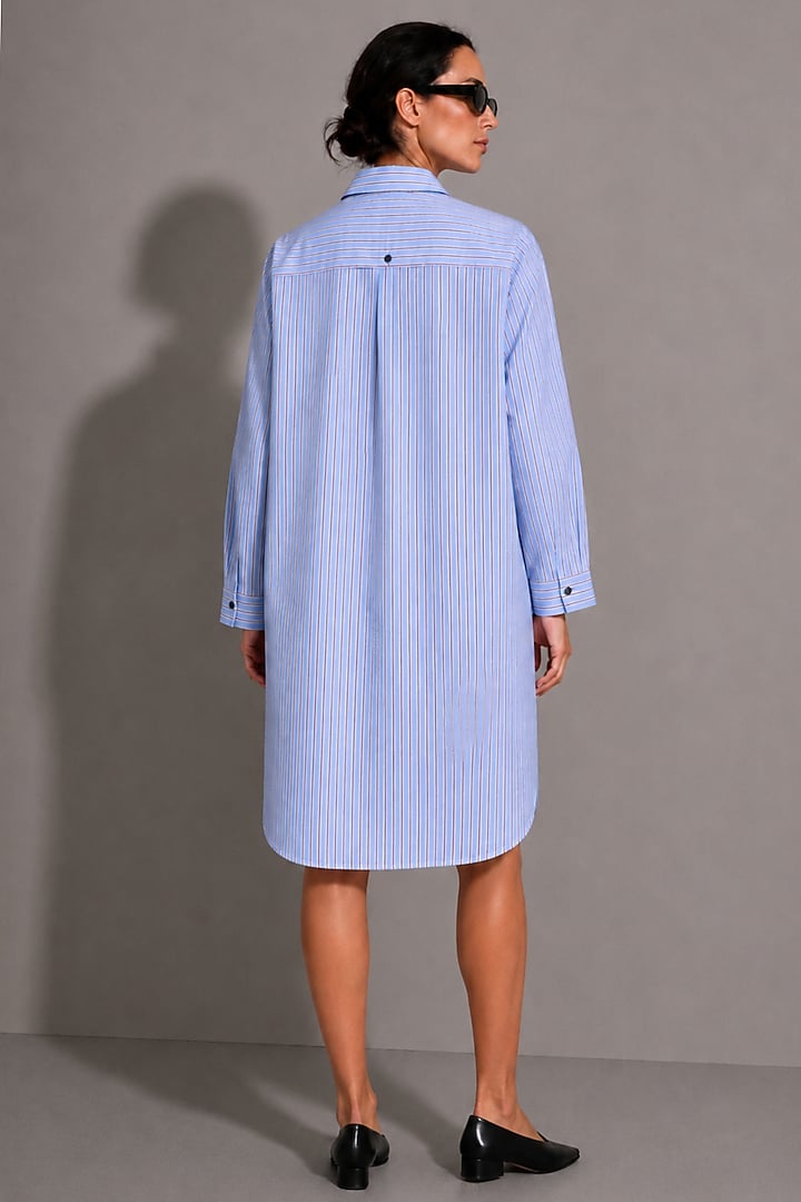 Light Blue Cotton Poplin Floral Hand Embroidered Vacation Shirt Dress by AS IF at Pernia's Pop Up Shop