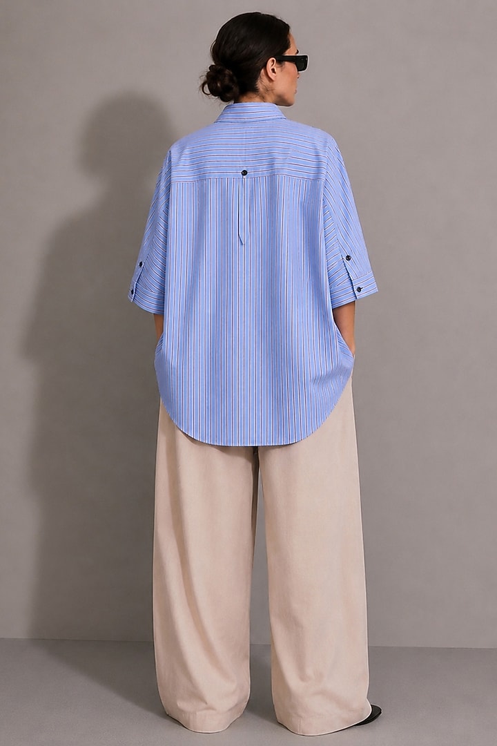 Light Blue Cotton Poplin Floral Hand Embroidered Boxy Shirt by AS IF at Pernia's Pop Up Shop