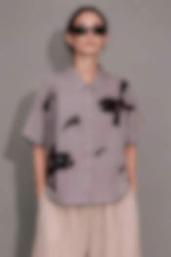 Beige Pure Linen Floral Embroidered Shirt by AS IF at Pernia's Pop Up Shop