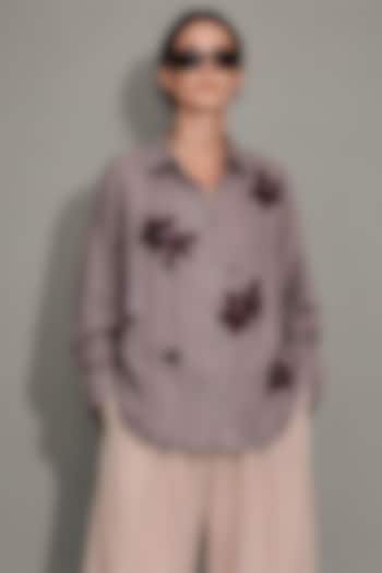 Beige Pure Linen Floral Hand Embroidered Shirt by AS IF at Pernia's Pop Up Shop