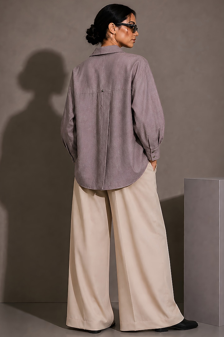 Beige Pure Linen Floral Hand Embroidered Shirt by AS IF at Pernia's Pop Up Shop