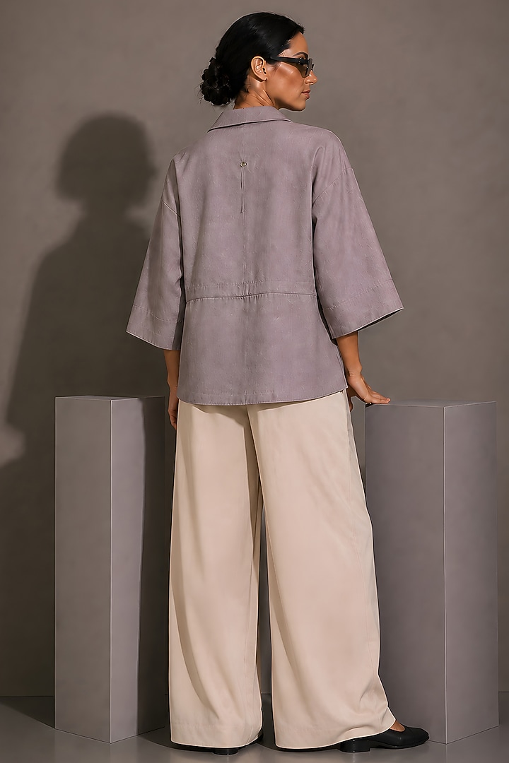 Beige Pure Linen Floral Hand Embroidered Shirt by AS IF at Pernia's Pop Up Shop