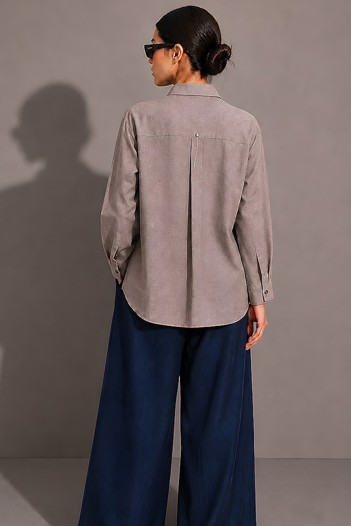 Beige Pure Linen Floral Hand Embroidered Shirt by AS IF at Pernia's Pop Up Shop