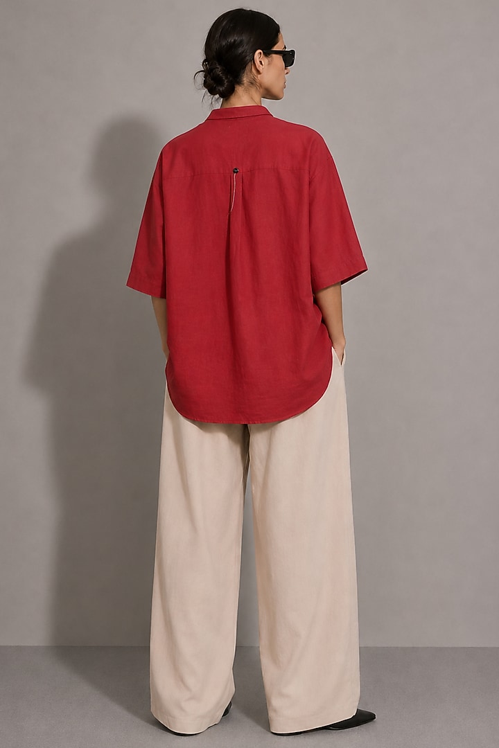 Red Poplin Floral Motif Embroidered Shirt by AS IF at Pernia's Pop Up Shop
