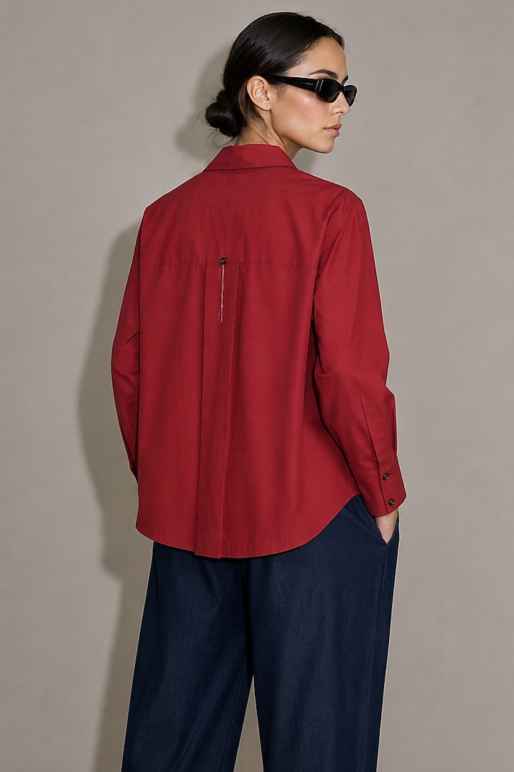 Red Poplin Floral Motif Embroidered Shirt by AS IF at Pernia's Pop Up Shop