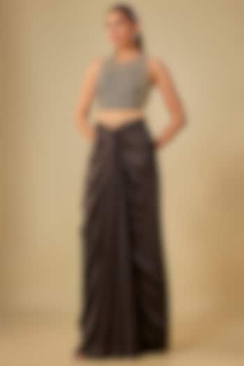 Black Bemberg Satin Knotted Skirt Set by ASHUTOSH JOSHI at Pernia's Pop Up Shop