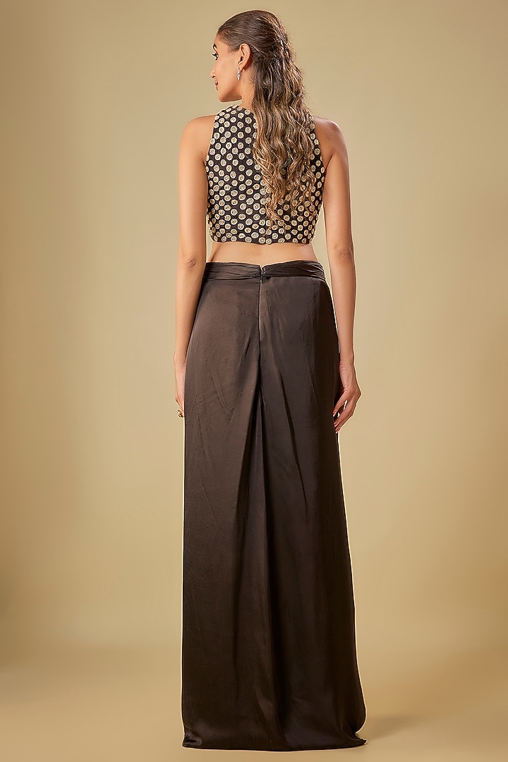 Black Bemberg Satin Knotted Skirt Set by ASHUTOSH JOSHI at Pernia's Pop Up Shop