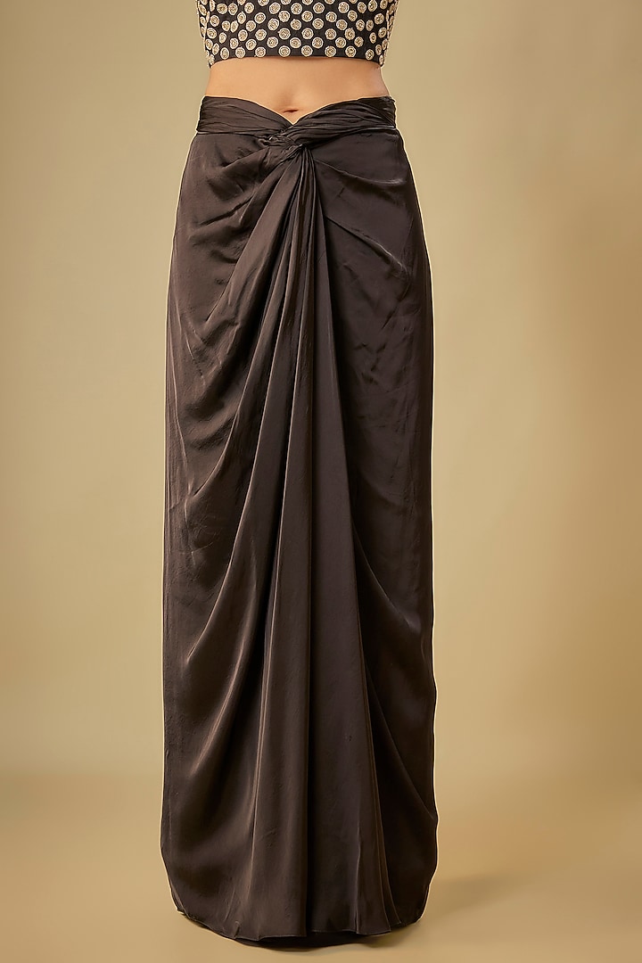 Black Bemberg Satin Knotted Skirt Set by ASHUTOSH JOSHI at Pernia's Pop Up Shop