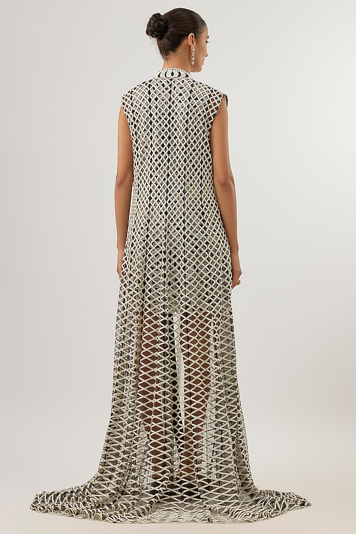 Black Crepe Paisley Hand Embroidered Jacket Party Wear Dress by ASHUTOSH JOSHI at Pernia's Pop Up Shop