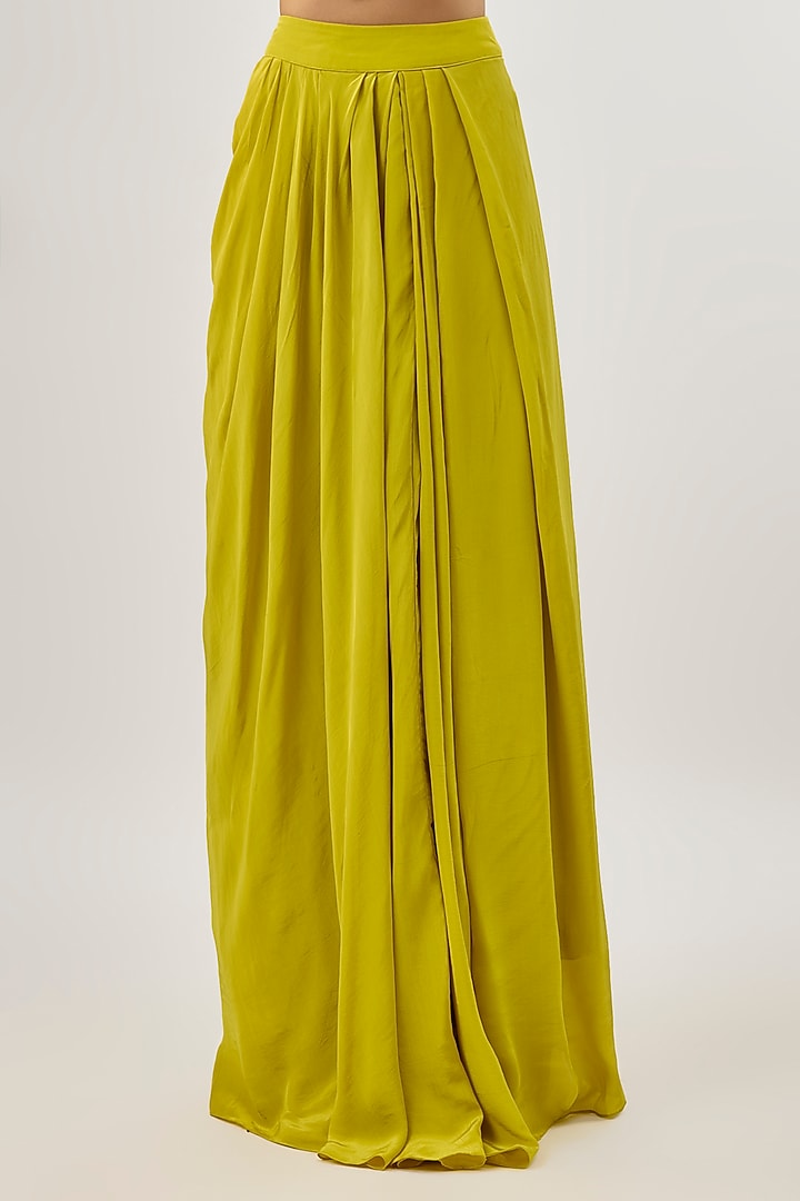 Olive Green Crepe Pleated Skirt Set by ASHUTOSH JOSHI at Pernia's Pop Up Shop
