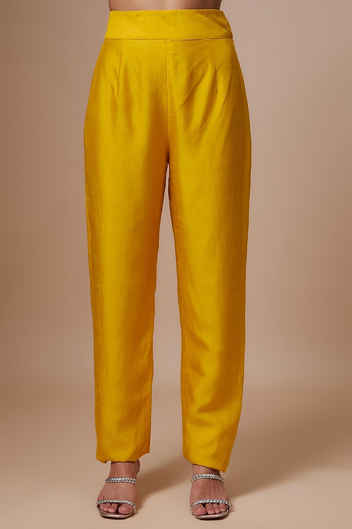 Yellow & Ivory Crepe Hand Embroidered Kurta Set by ASHUTOSH JOSHI at Pernia's Pop Up Shop