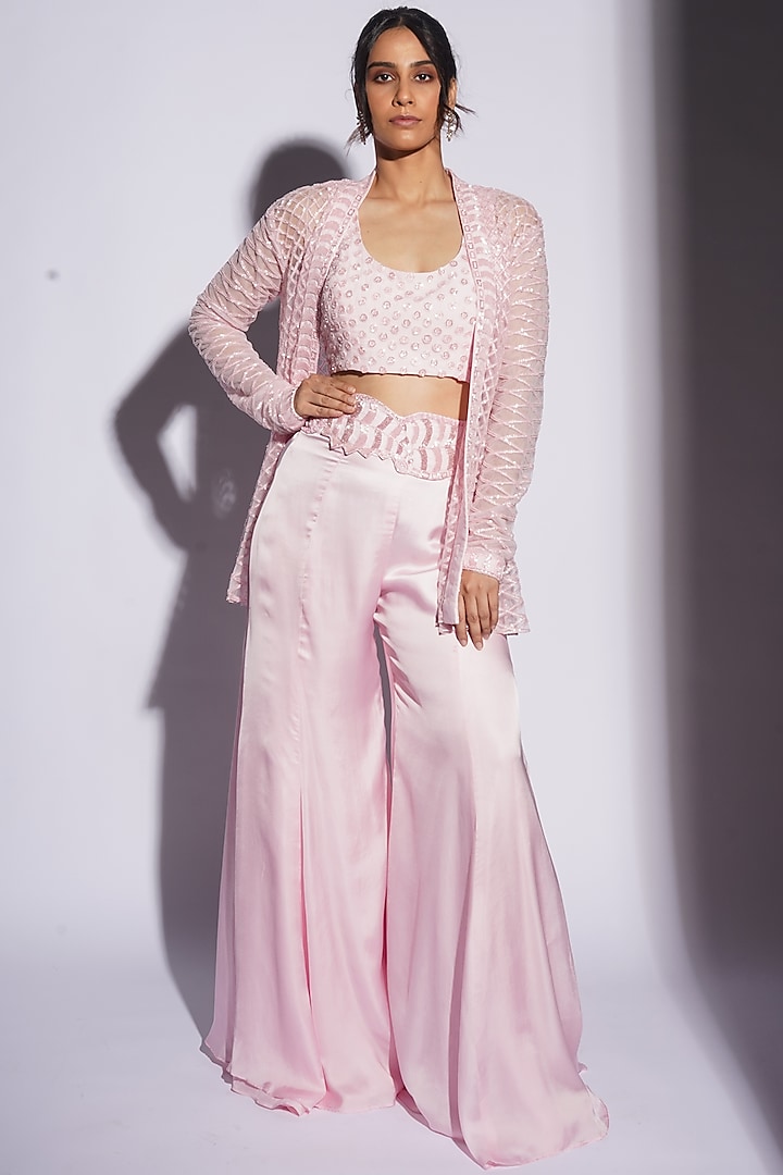 Pink Bemberg Satin Cutwork Sharara Set by ASHUTOSH JOSHI