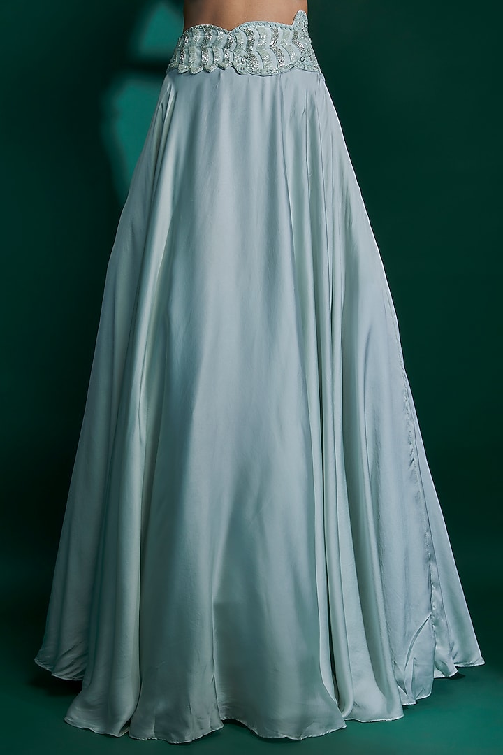 Ice Blue Bemberg Satin Hand Embroidered Wedding Lehenga Set by ASHUTOSH JOSHI at Pernia's Pop Up Shop