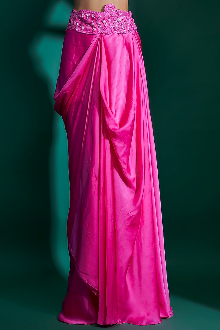 Hot Pink Bemberg Satin & Natural Crepe Hand Embroidered Cape Set by ASHUTOSH JOSHI at Pernia's Pop Up Shop