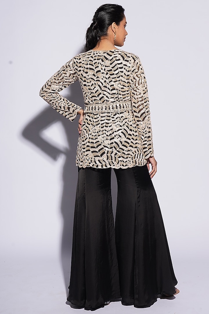 Black Bemberg Satin Cutwork & Dori Embroidered Kurta Set by ASHUTOSH JOSHI at Pernia's Pop Up Shop